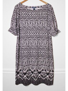 Karen Scott Sport Ikat Monochrome Midi Dress Black & White Size XL